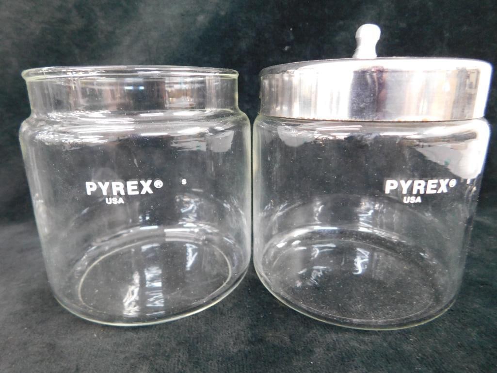 Group of 4 Counter Top Pyrex Doctors Office Apothecary Jars - 2-7.25" - 2-4.25" - 6