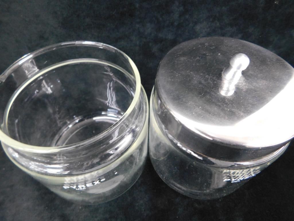 Group of 4 Counter Top Pyrex Doctors Office Apothecary Jars - 2-7.25" - 2-4.25" - 7