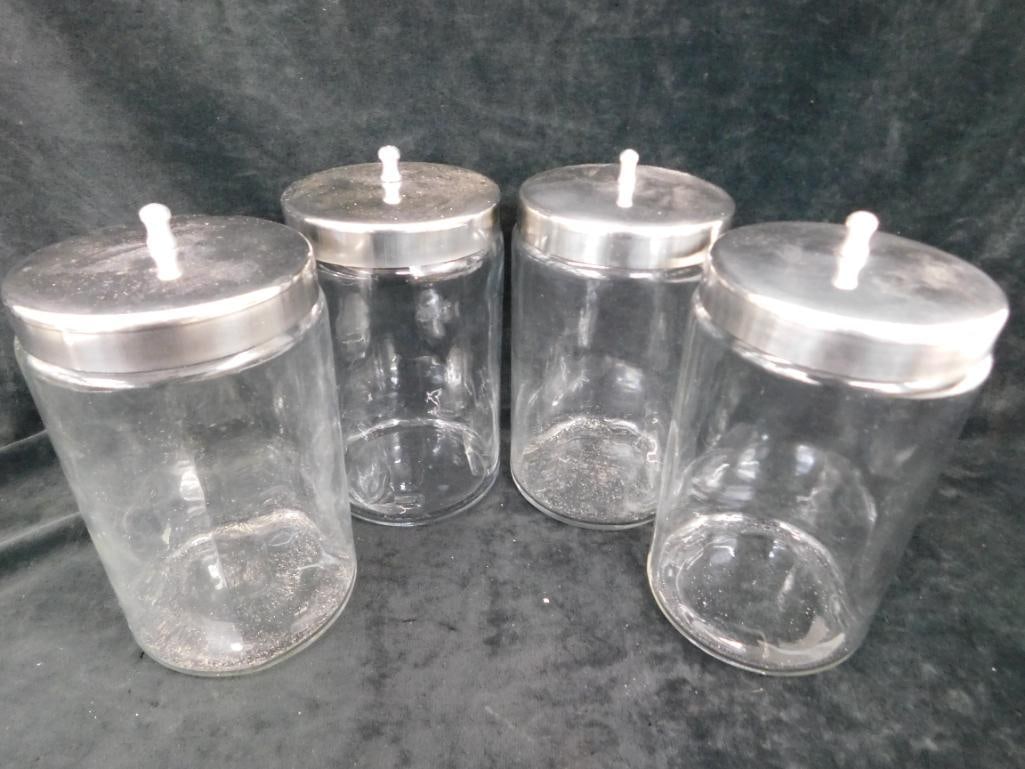 Group of 4 Counter Top Doctors Office Apothecary Jars - Each 8" x 4.25" - 5