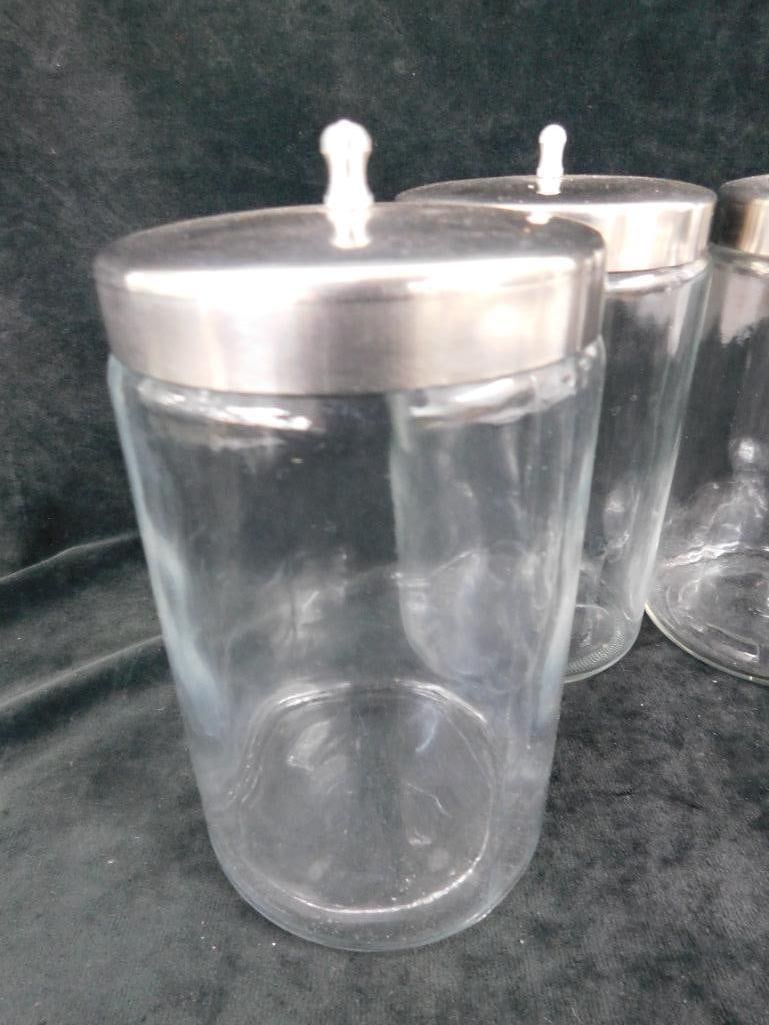 Group of 4 Counter Top Pyrex Doctors Office Apothecary Jars - Each 8" x 4.25" - 2