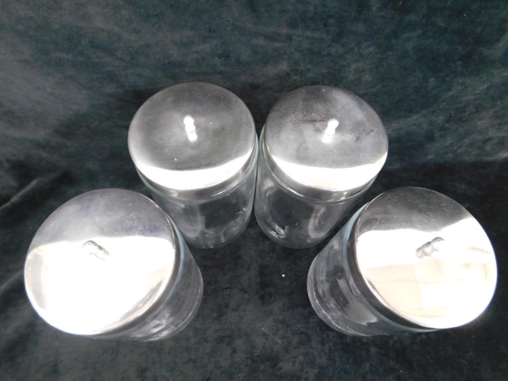 Group of 4 Counter Top Pyrex Doctors Office Apothecary Jars - Each 8" x 4.25" - 3