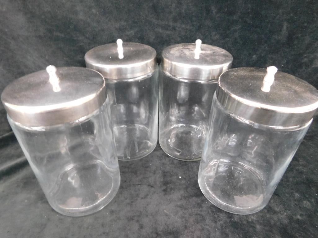 Group of 4 Counter Top Pyrex Doctors Office Apothecary Jars - Each 8" x 4.25" - 7