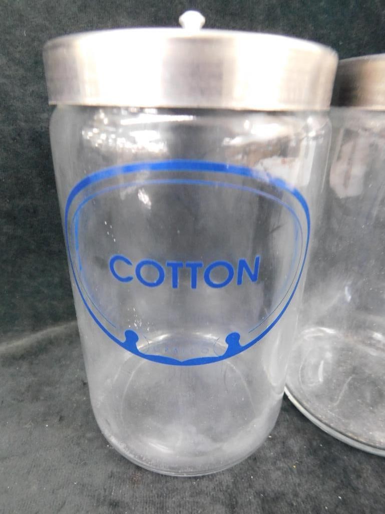 Group of 2 Counter Top Pyrex Doctors Office Apothecary Jars - Each 8" x 4.25" - 2