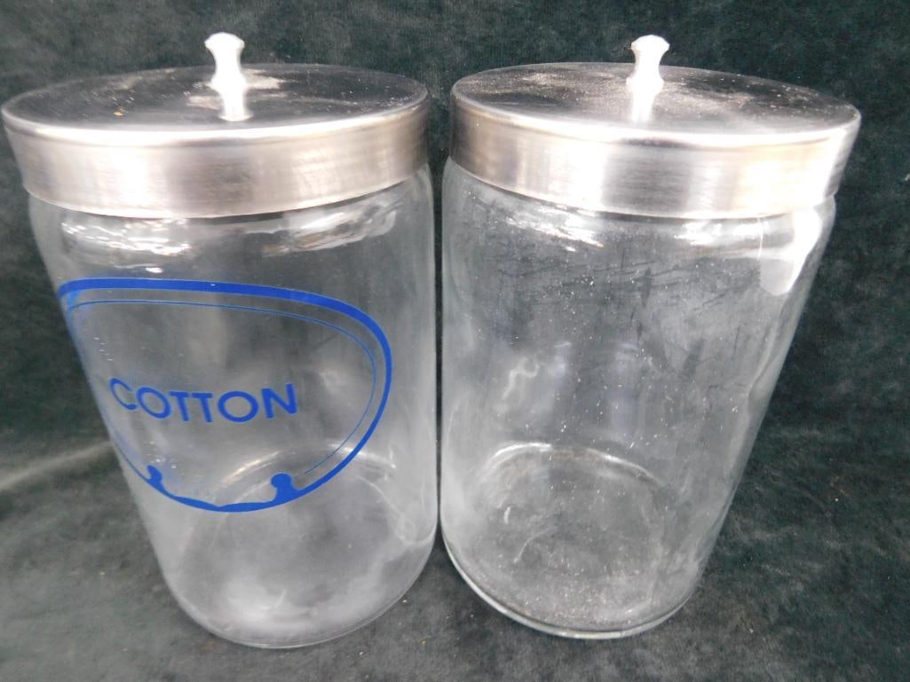 Group of 2 Counter Top Pyrex Doctors Office Apothecary Jars - Each 8" x 4.25" - 6