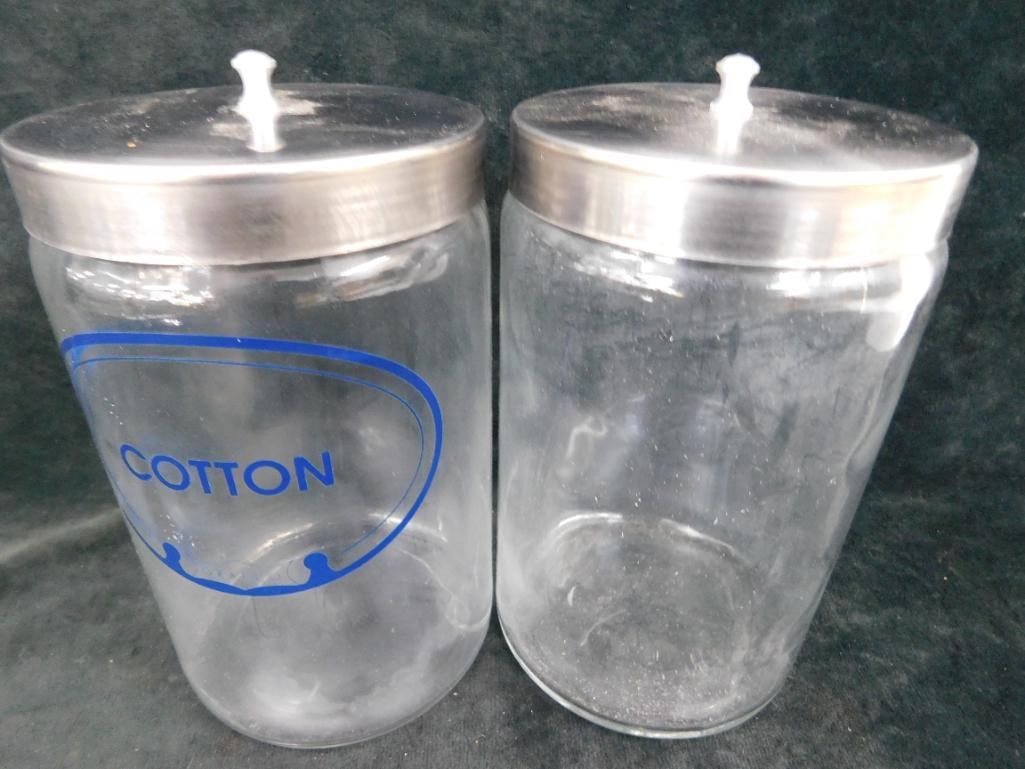 Group of 2 Counter Top Pyrex Doctors Office Apothecary Jars - Each 8" x 4.25" - 7