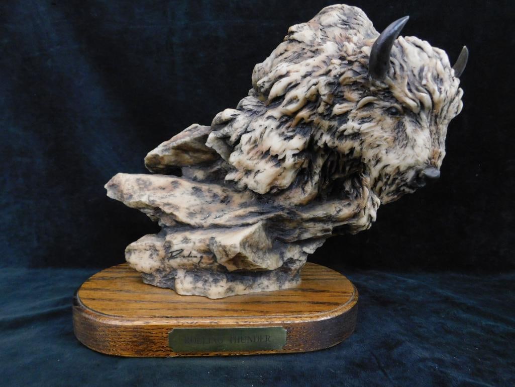Modern Resin Buffalo Sculpture - "Rolling Thunder" L.E. 10000 - 10.75" x 12" x 9.5" - 9