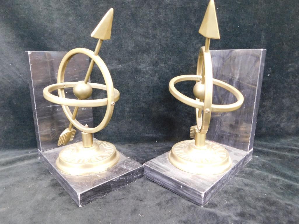 Vintage Brass Compass Bookends with Granite Bases - Each 8" x 3.5" x 6" - 5