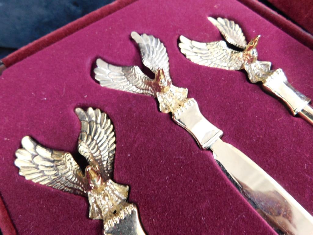 Brass Eagle Figure - 10" x 10" x 5.5" - Brass Eagle Desk Set in Box - 8