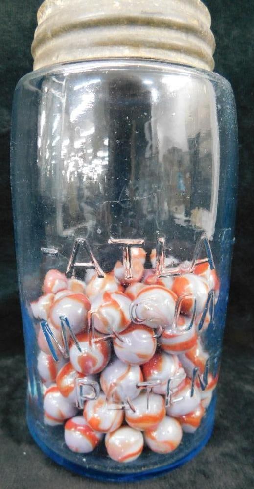 Vintage Canning Jar with Vintage Marbles: See Photos For Details and Condition 