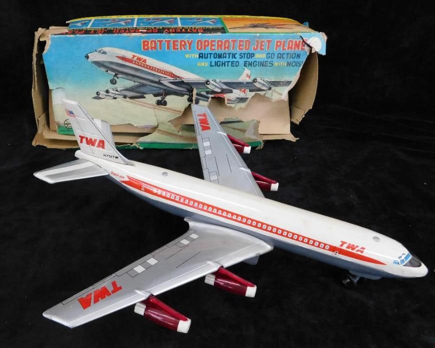Marx Toys - Battery Operated Jet Plane with Original Box - Box Rough: See Photos For Details and Condition 