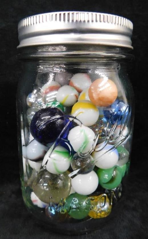 Canning Jar With Vintage Marbles: See Photos For Details and Condition 