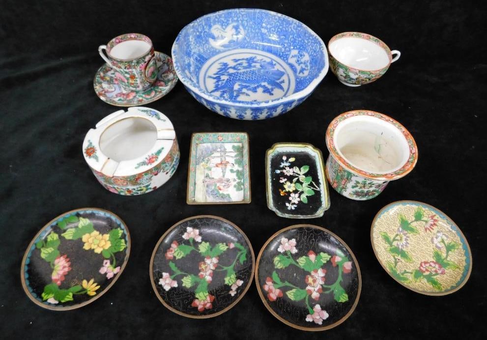 Box Lot With Various Chinese Items - Cloisonne - Porcelain: See Photos For Details and Condition 