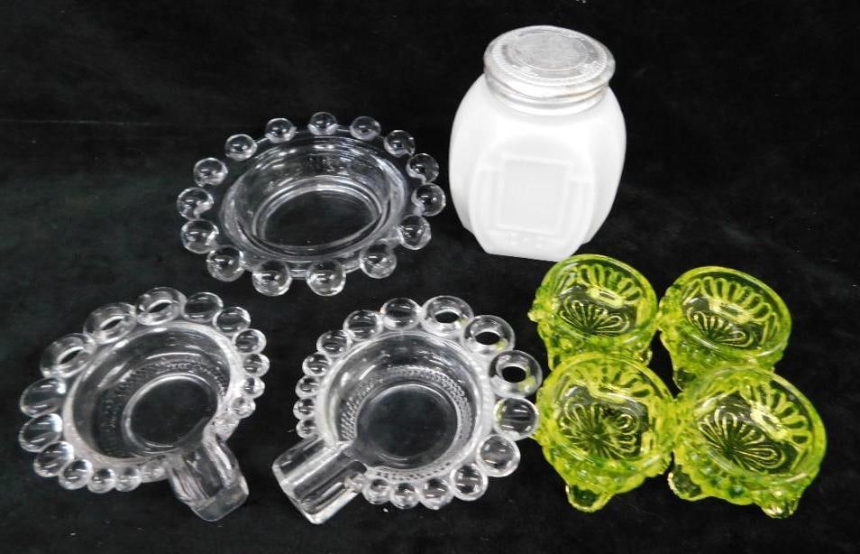 Box Lot with 2 Candlewick Ashtrays and Coaster - Milk Glass Bottle and (1 of 15)