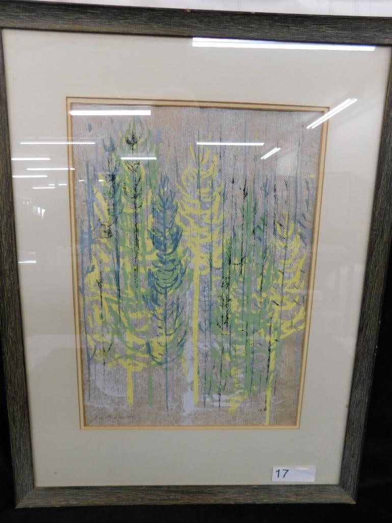 Pastel on Natural Fiber Paper - Signed - Trees - 26.5" x 20.5": See Photos For Details and Condition 