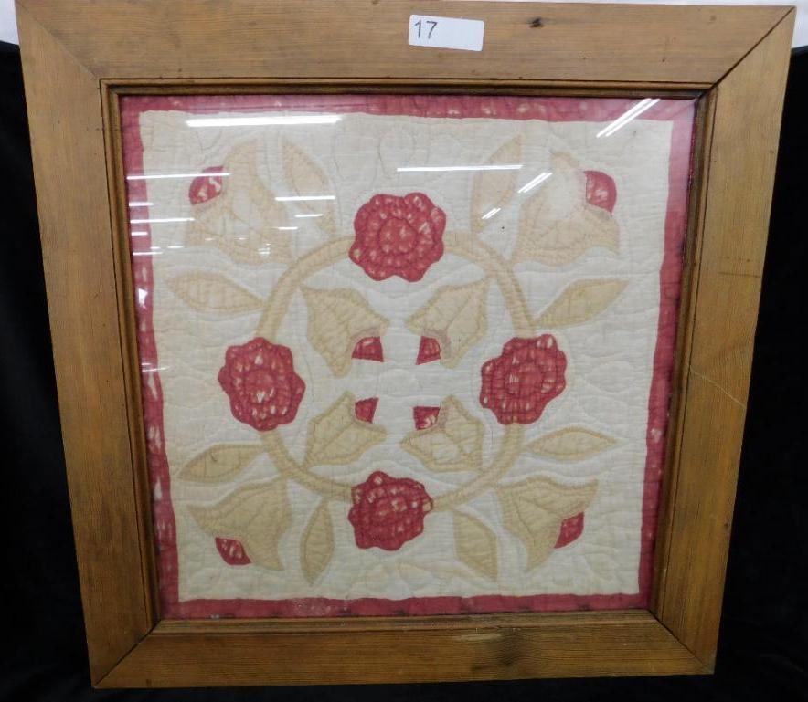 Vintage Quilt Framed with Wood From 150 Cabin in NC - 27.5" x 27.5": See Photos For Details and Condition 