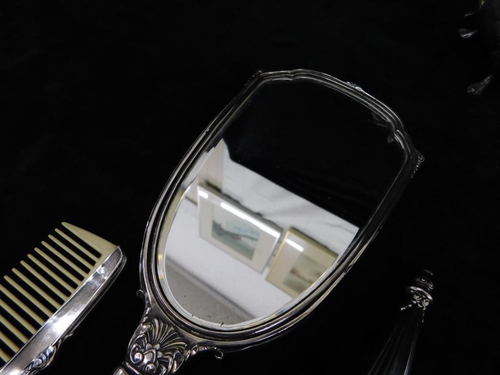 Sterling Silver - Vintage 3 Piece Vanity Set - Brush - Mirror - Comb - Monogrammed - 5
