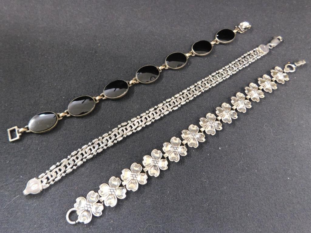 Sterling Silver - 3 Bracelets - 32.23 Grams TW: See Photos For Details and Condition