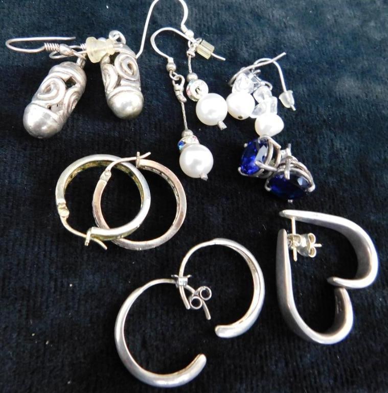 Sterling Silver - 7 Pairs of Earrings - 31.60 Grams TW: See Photos For Details and Condition