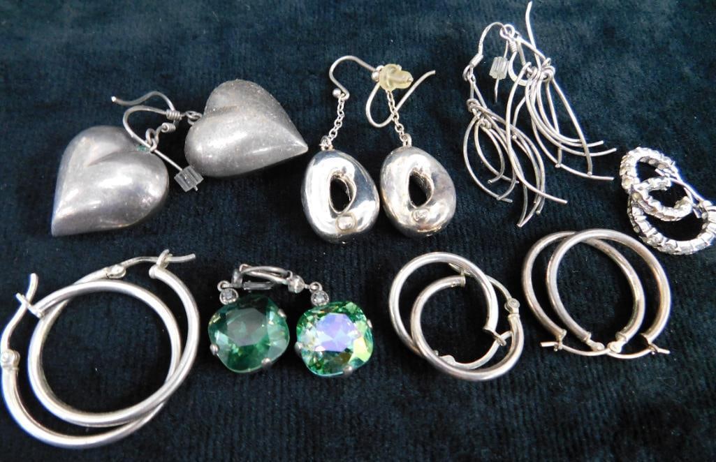 Sterling Silver - 8 Pairs of Earrings - 30.88 Grams TW: See Photos For Details and Condition