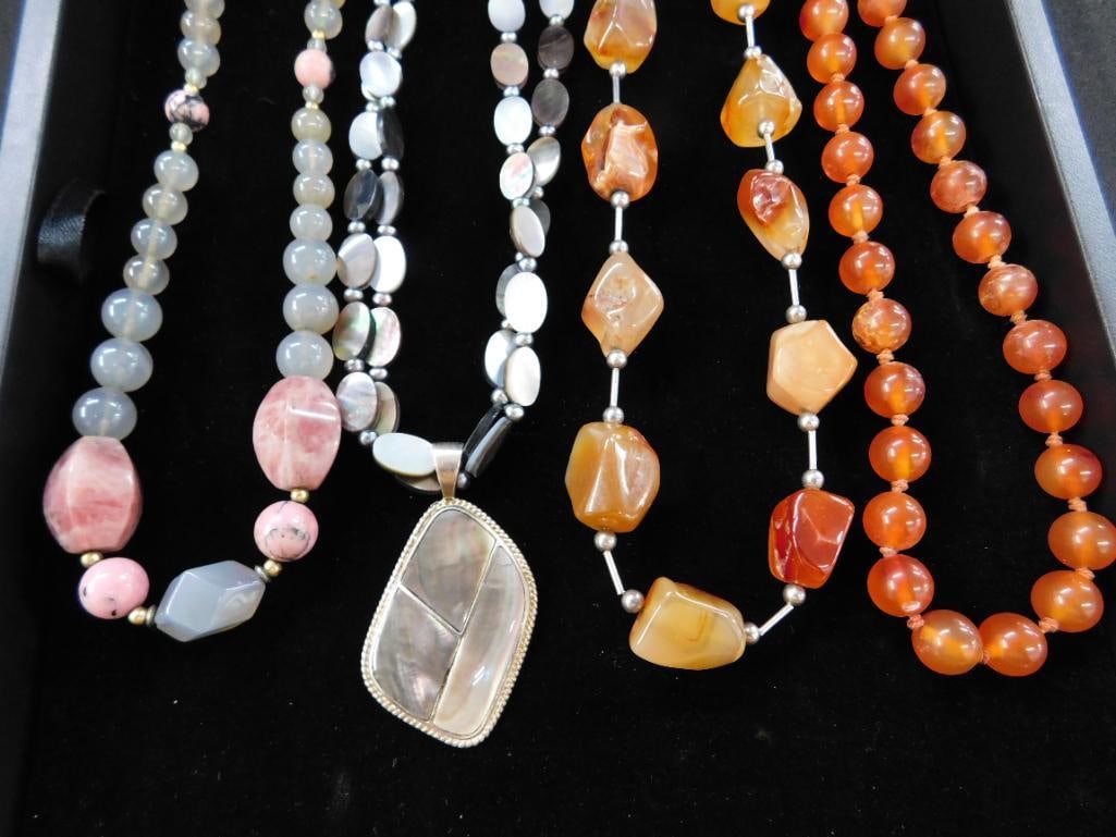 Sterling Silver - 4 Semi Precious Stone Necklaces - 247.82 Grams TW Grams TW: See Photos For Details and Condition