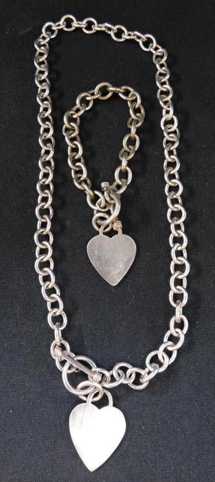 Sterling Silver - 7" Bracelet and 18" Chain - Heart Charm with Toggle Clasp - 80.53 Grams (1 of 8)
