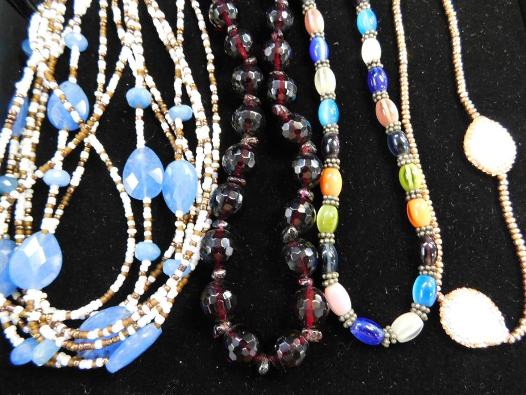 Sterling Silver - 4 Glass Bead Necklaces - 185.04 Grams TW: See Photos For Details and Condition