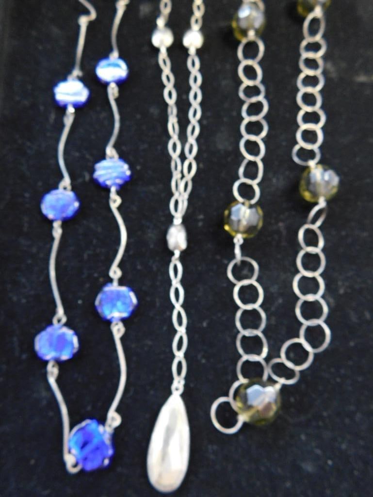 Sterling Silver - 3 Glass Bead Necklaces - 58.31 Grams TW: See Photos For Details and Condition