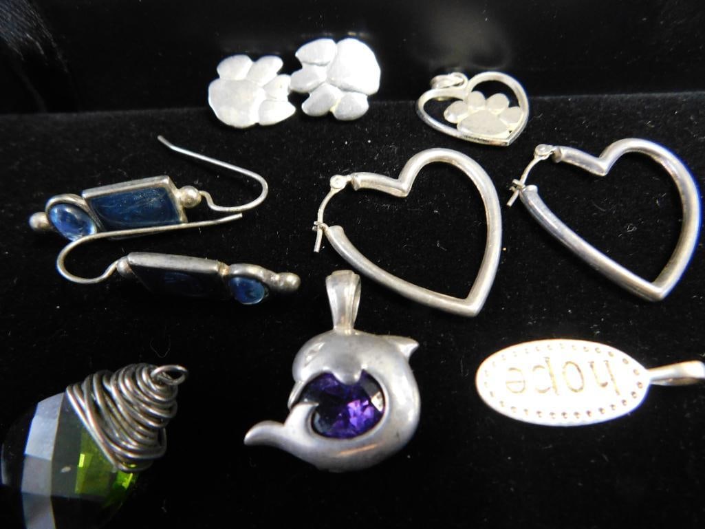 Sterling Silver - Group of Earrings and Pendants - 20 Grams TW - 10