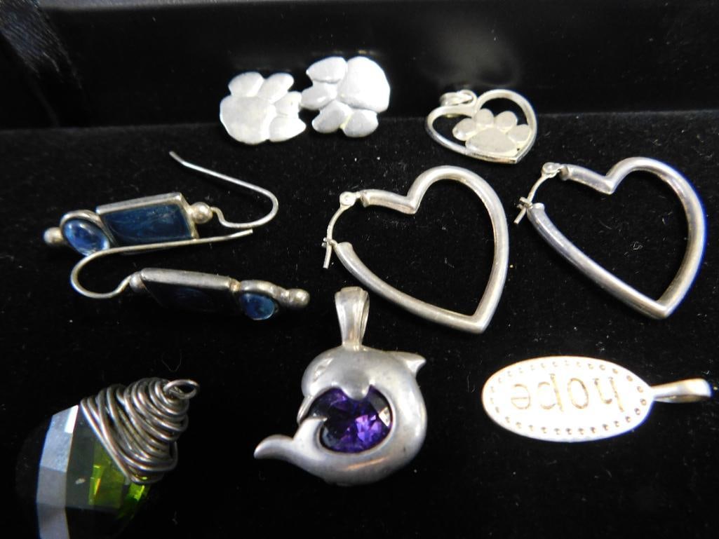 Sterling Silver - Group of Earrings and Pendants - 20 Grams TW - 9