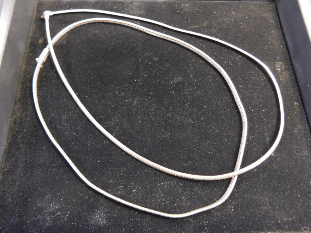 Sterling Silver - 2 Omega Necklaces - 36.08 Grams: See Photos For Details and Condition 
