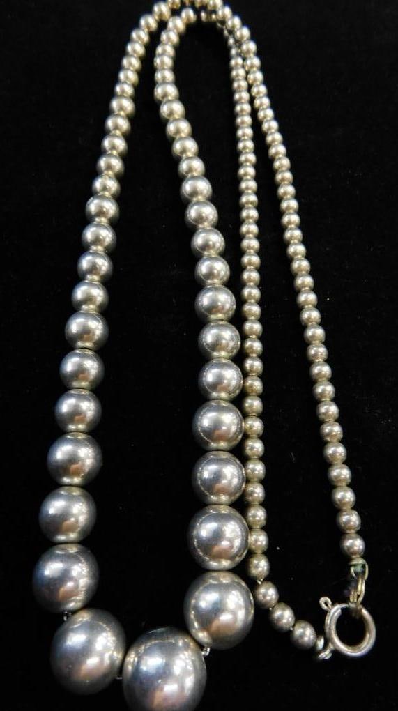 Sterling Silver - 24" Silver Beaded Necklace - 27.08 Grams: See Photos For Details and Condition 