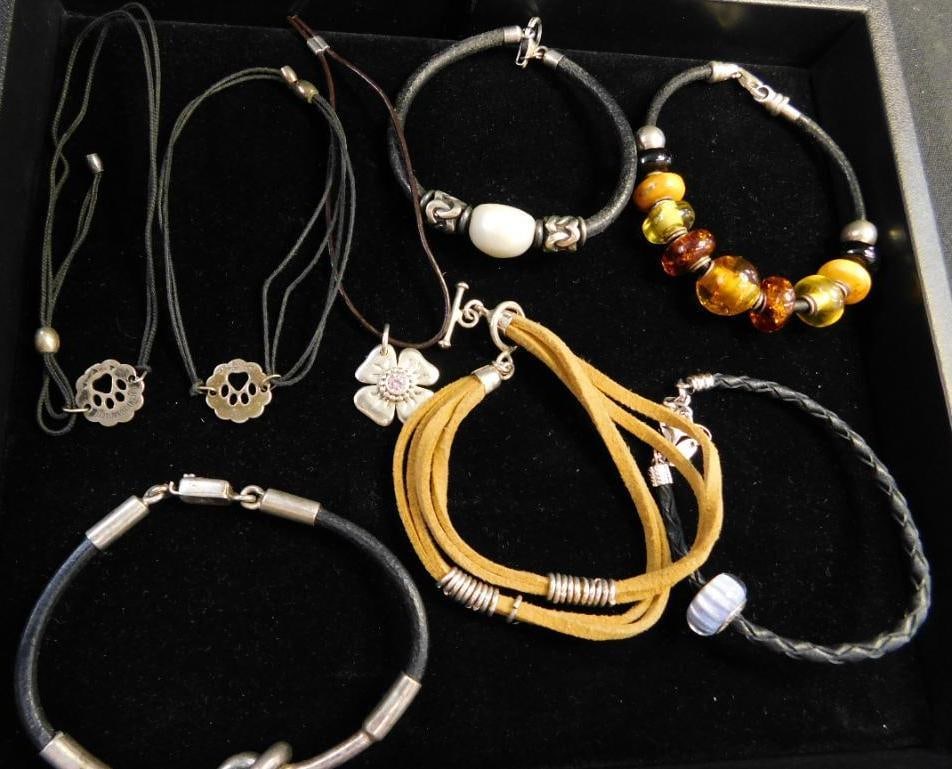 Sterling Silver - 8 Bracelets - 58.88 Grams TW: See Photos For Details and Condition