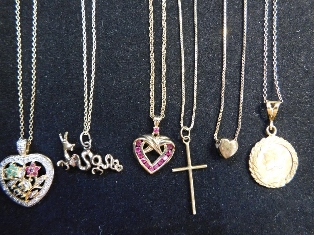 Sterling Silver - 6-18" Pendant Necklaces - 24.76 Grams TW (1 of 11)