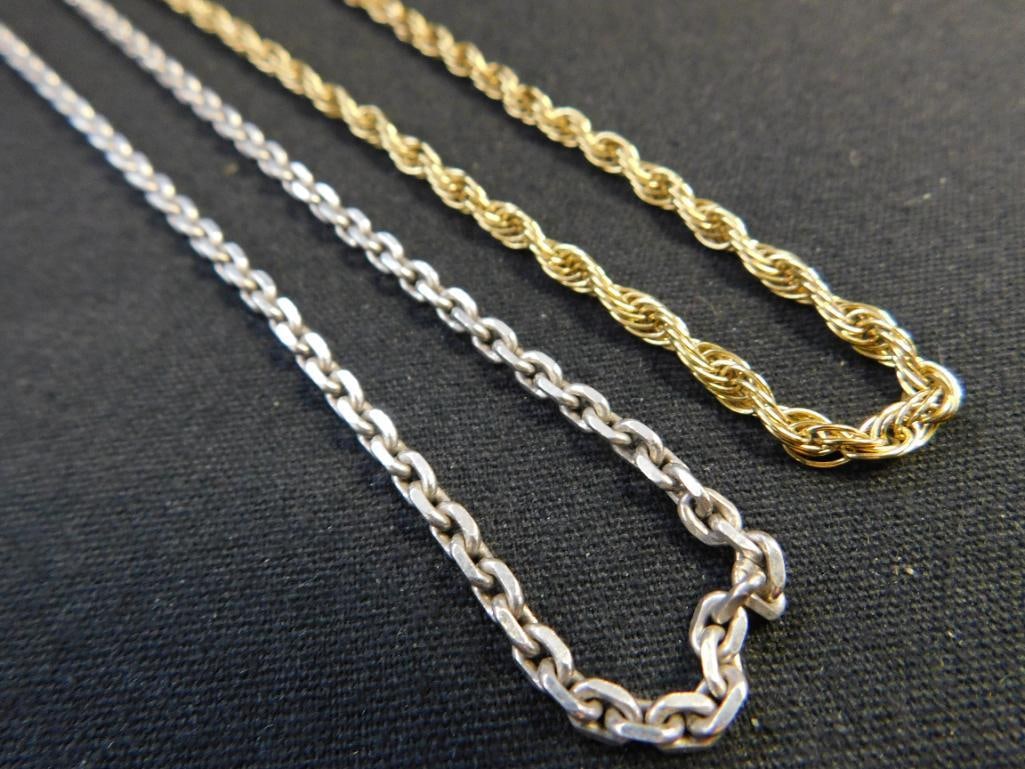Sterling Silver - 2 Chain Necklaces - 20" and 22" - 30.2 Grams: See Photos For Details and Condition 