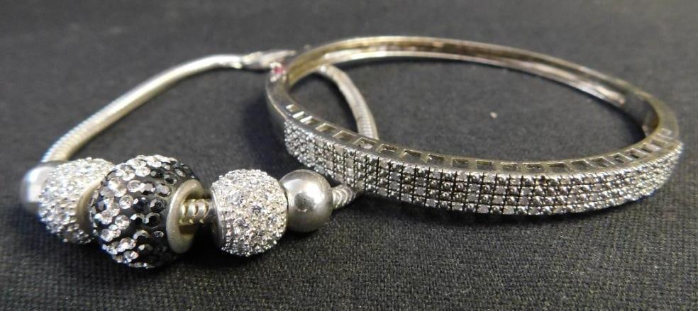 Sterling Silver - 2 Rhinestone Bracelets - 29.79 Grams TW: See Photos For Details and Condition 