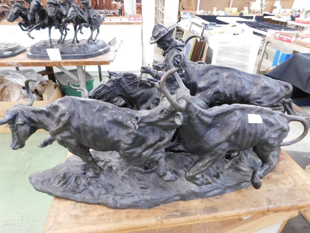 Frederic Remington - AFTER DEATH - "Stampede" - 22" x 46" x 24": See Photos For Details and Condition 