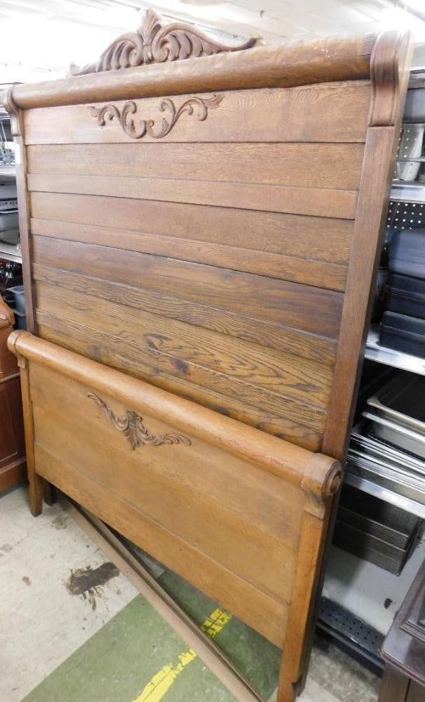 Full Size Oak Bed with Rails - 72" Tall: See Photos For Details and Condition 