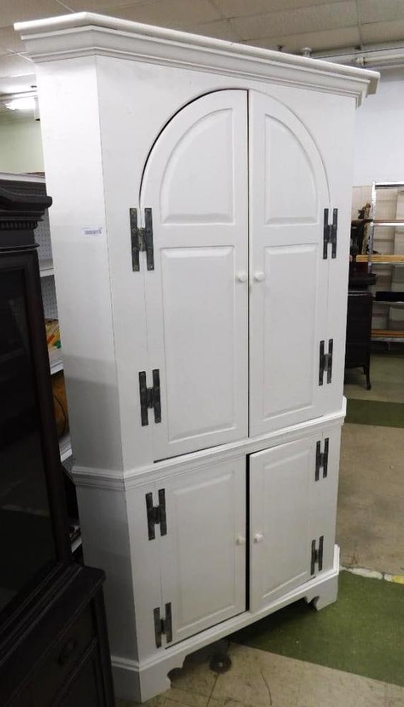 Painted Corner Cabinet with Top Arched Doors - 85" x 47" x 21": See Photos For Details and Condition 