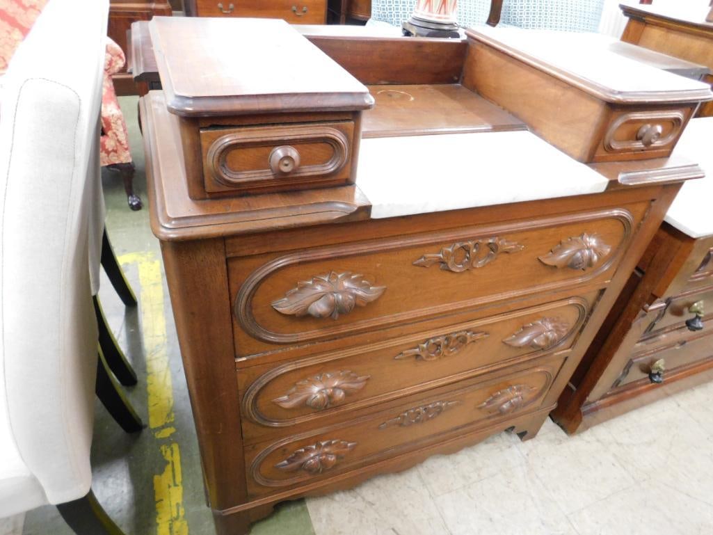 Victorian Marble Top Oak Dresser with Glove Boxes - 39" x 36" x 18.5" - 12