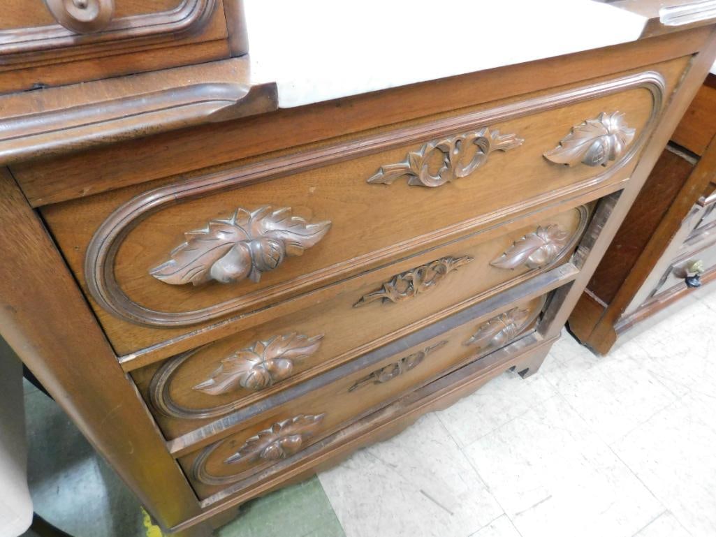 Victorian Marble Top Oak Dresser with Glove Boxes - 39" x 36" x 18.5" - 5