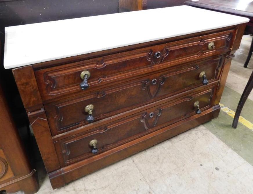 3 Drawer Marble Top Victorian Dresser - 29" x 48" x 20": See Photos For Details and Condition