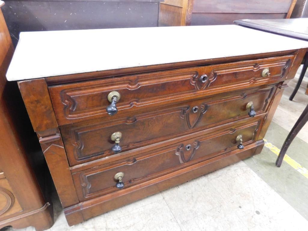 3 Drawer Marble Top Victorian Dresser - 29" x 48" x 20" - 7