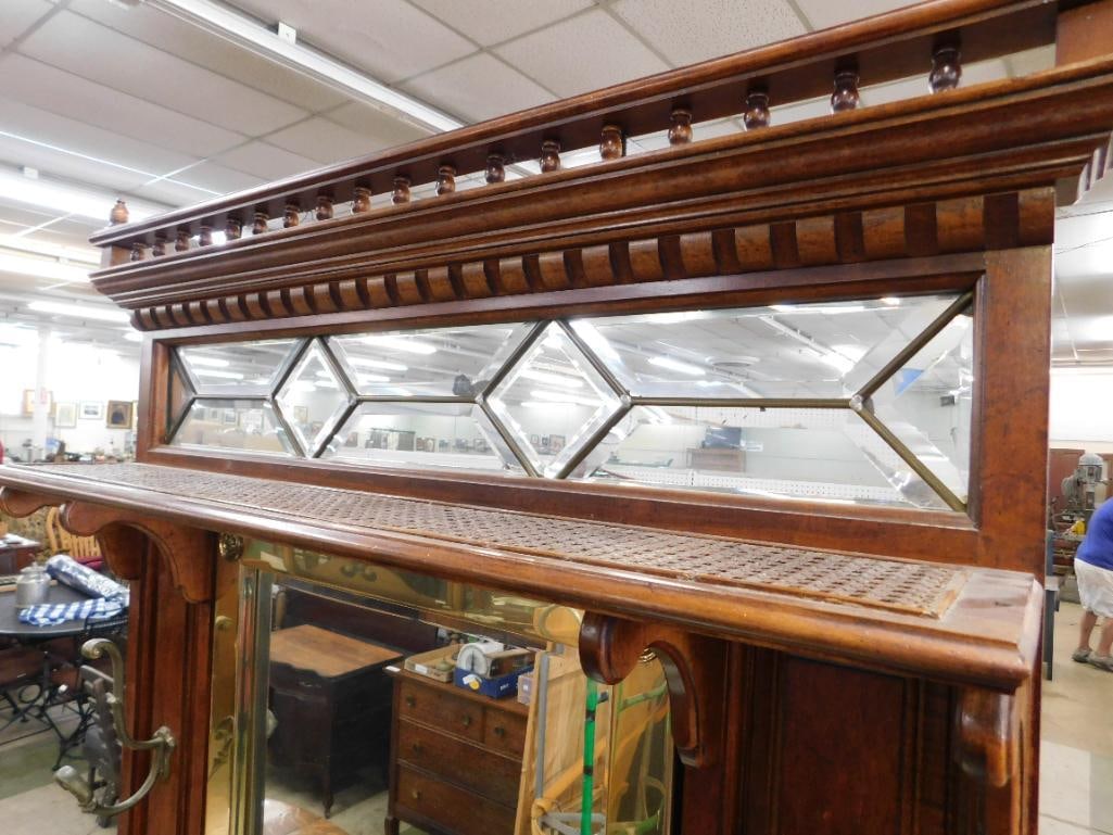 Marble Top Hall Tree with Umbrella Holders - Brass Highlights - Leaded Glass Top - 2
