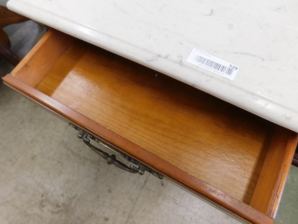 Marble Top Hall Tree with Umbrella Holders - Brass Highlights - Leaded Glass Top - 7