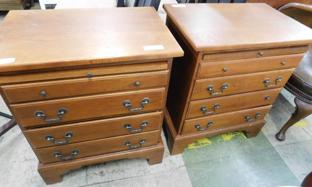 Pair of Keller Furniture 4 Drawer Nightstands with Pull Out Writing Surface: Each 28.5" x 24" x 16" - See Photos For Details and Condition 
