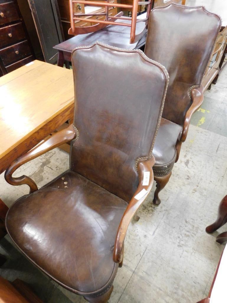 Pair of Vintage Leather Arm Chairs with Tacks - Each 43" x 25"x 28" (1 of 10)