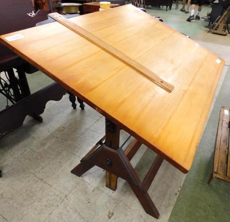 Tilt Top Drafting Table with T Square - Flat 33.5" x 42" x 31" (1 of 9)