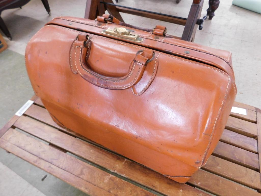 Vintage Leather Top Open Doctor s Bag - 12" x 17.5" x 8.5" - 9