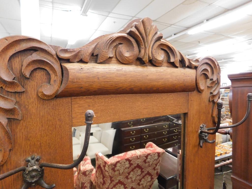 Vintage Oak Hall Tree with Storage Bench - 78.5" x 20" x 17" - 3