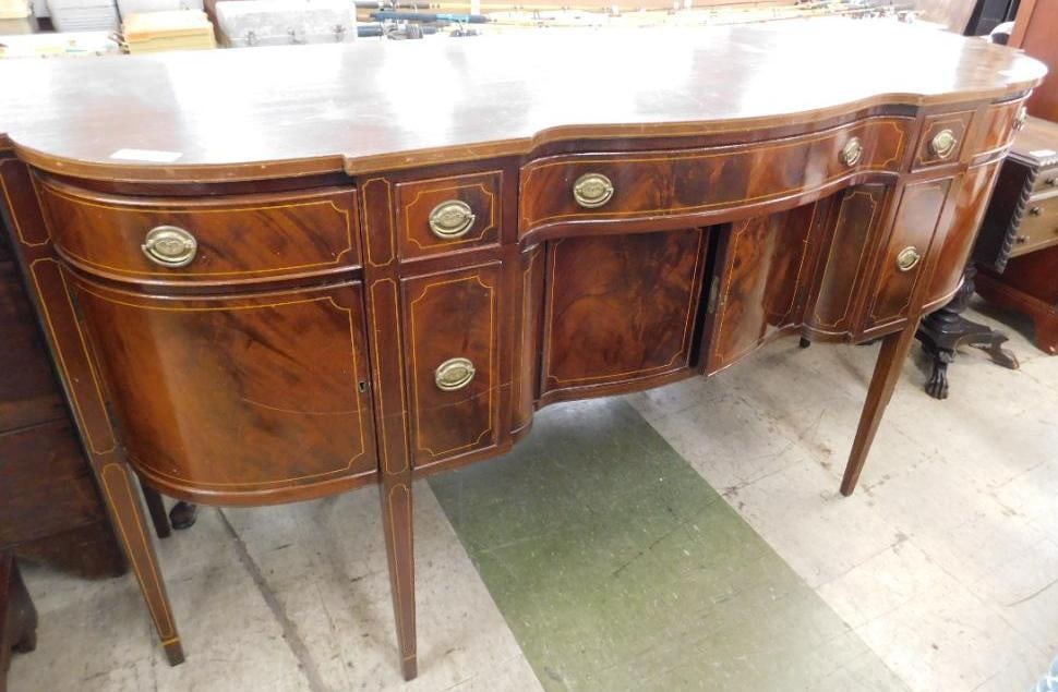 Vintage Inlaid Sideboard with Wine Cellar - Has Key - 7 Drawer - 5 Door - 39.5" x 75.5" x 23.5": See Photos For Details and Condition 